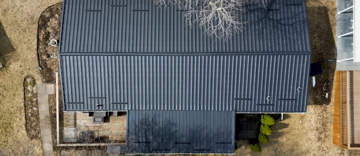 Aerial view of roof inspection in San Juan Capistrano, CA